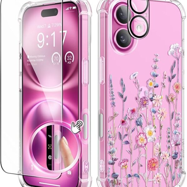 GVIEWIN for iPhone 16 Case, with Screen Protector & Camera Lens Protector
